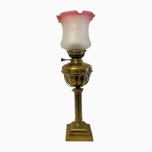 Antique Victorian Reeded Column Brass Oil Lamp, 1860s