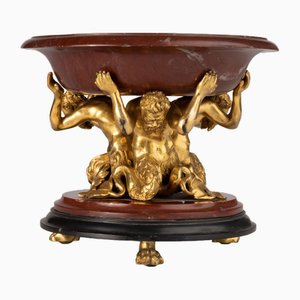 Gilded Bronze Tritons Supporting a Rosso Antico Marble Basin, Rome, Late 1700s