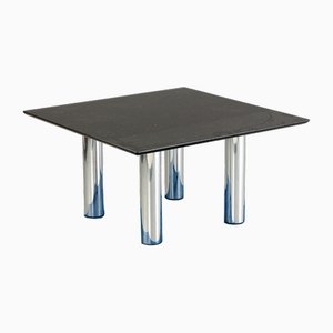 Mesa de centro con placa de piedra de granito negro y patas de tubo redondas cromadas de Peter Draenert para Draenert