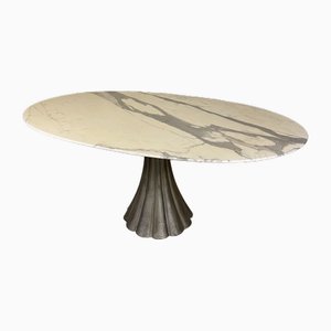 Großer ovaler Esstisch aus Marmor mit Eisengestell