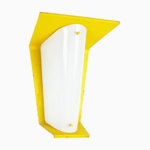 Mid-Century Italian Yellow Metal and Opaline Glass Sconce
