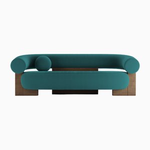 Cassete Sofa in Boucle Ocean Blue and Smoked Oak by Alter Ego for Collector