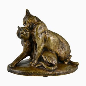 Louis Riché, Sculpture of Two Cats, 1900, Bronze