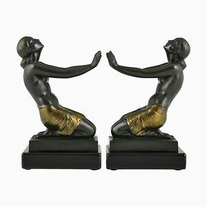 Art Deco Kneeling Nudes Bookends by Fayral for Max Le Verrier, 1930s, Set of 2