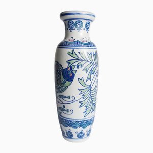 Asian Hand-Painted Porcelain Vase with Fish Motif, 1995