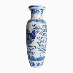 Asiatische Handbemalte Porzellanvase mit Fischmotiv, 1995