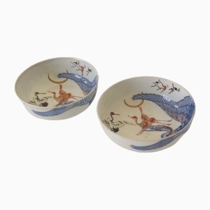 Oriental Bowls with Cranes, 1890s, Set of 2
