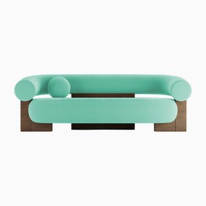 Cassete Sofa aus Boucle Petrol & Räuchereiche von Alter Ego für Collector