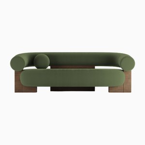 Kassetten Sofa in Boucle Grün & Räuchereiche von Alter Ego für Collector