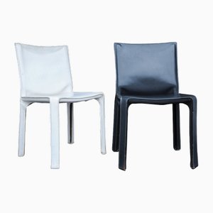 Set of Leather Model 412 Cab Chairs by Mario Bellini for Cassina, Italy, 1977