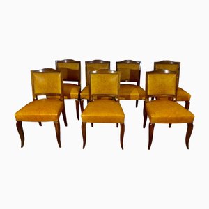 Chaises de Salle à Manger en Noyer et Cuir Fauve, 1960s, Set de 7