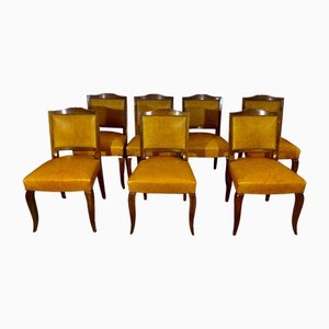 Dining Chairs in Walnut & Fawn Leather, 1960s, Set of 7