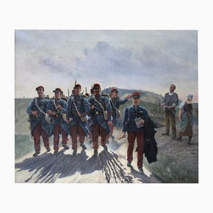 Claudius Seignol, Départ des Fantassins Pour la Guerre de 14, 1914, Oil on Canvas, Framed