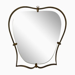 Small Italian Brass Shaped Mirror, 1950s