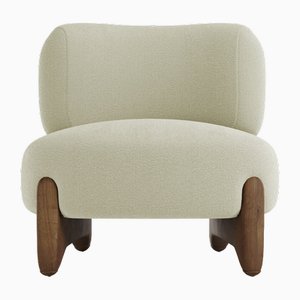 Modern Tobo Armchair in Fabric Boucle Beige and Smoked Oak Wood by Collector Studio