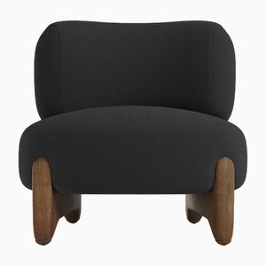 Modern Tobo Armchair in Fabric Boucle Black and Smoked Oak Wood by Collector Studio
