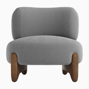 Modern Tobo Armchair in Fabric Boucle Charcoal Grey and Smoked Oak Wood by Collector Studio