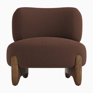 Modern Tobo Armchair in Fabric Boucle Dark Brown and Smoked Oak Wood by Collector Studio