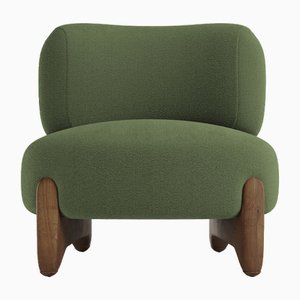 Modern Tobo Armchair in Fabric Boucle Green and Smoked Oak Wood by Collector Studio