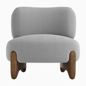 Modern Tobo Armchair in Fabric Boucle Light Grey and Smoked Oak Wood by Collector Studio