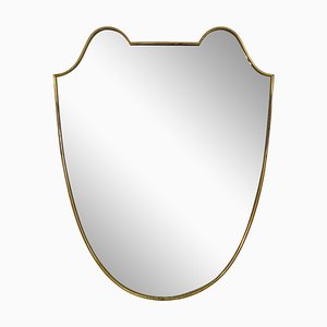 Italian Brass Shield-Shaped Mirror, 1950s