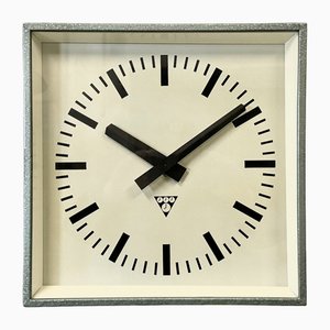 Industrial Green Square Wall Clock from Pragotron, 1970s