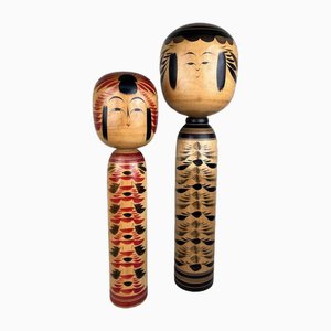 Bambole Kokeshi vintage, anni '60, set di 2