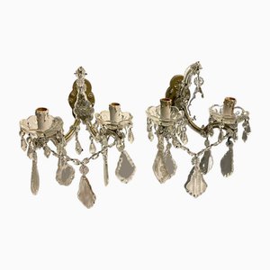 Antique Crystal Sconces, 1920s, Set of 2