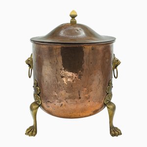Antique English Fireside Bin in Copper & Brass