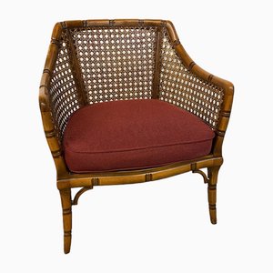 Vintage Chippendale Giorgetti Faux Bamboo & Rattan Easy Chair, 1970s