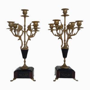 Napoleon III Style Candleholders in Marble with 5 Bronze Branches, 1890s, Set of 2