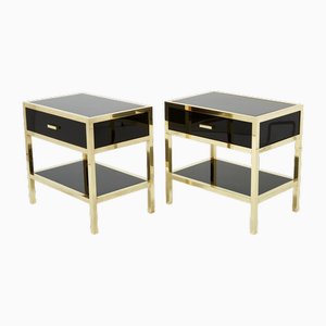 Black Lacquered Brass Nightstands from Michel Pigneres, 1970s, Set of 2