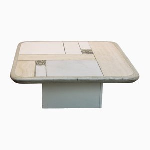 Brutalist One-Off White Marble & Brass Artwork Coffee Table by Kingma