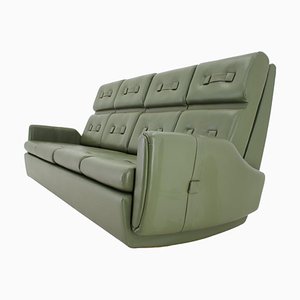 Green Leatherette 3-Seater Sofa, Czechoslovakia, 1970s