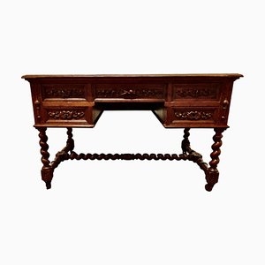Victorian Golden Oak Green Man Desk, 1850