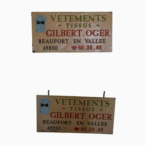 French Haberdashery Market Stall Hanging Signs, 1930s, Set of 2