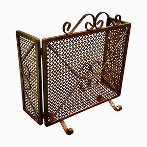 Heavy Folding Wrought Iron Fire Guard for Inglenook Fireplace, 1920