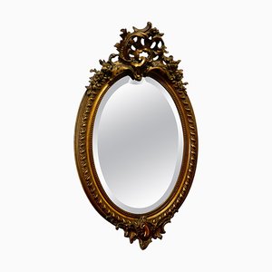 Large French Rococo Oval Gilt Wall Mirror, 1880