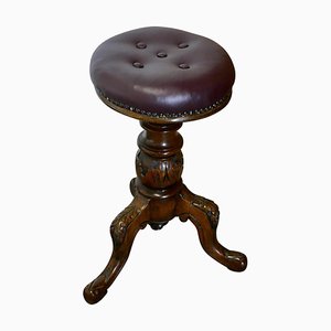Victorian Walnut and Leather Stool, 1880