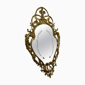 Brass Filigree Mirror with Etched Glass Pattern, 1960