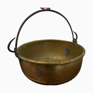Large 19th Century Swing Handled Brass Pan, 1850s