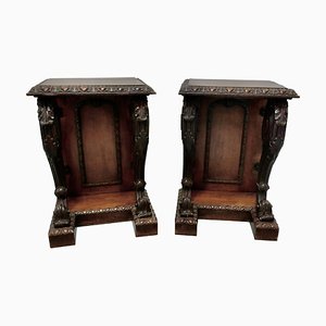 19th Century Art Nouveau Gothic Carved Oak Console Pedestals, 1880, Set of 2