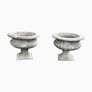 Mid-Century Weathered Cast Stone Garden Planters, 1950, Set of 2