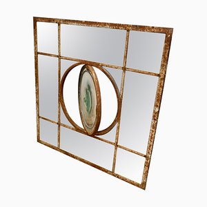 Large 19th Century Industrial Window Mirror with Central Leaded Bottle Glass, 1860s