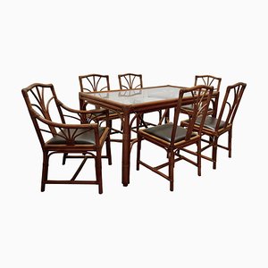 Regency Bamboo Conservatory Table and Chairs, 1960s, Set of 7