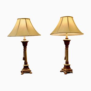 Shabby Crackle Painted Corinthian Column Table Lamps, 1970s, Set of 2