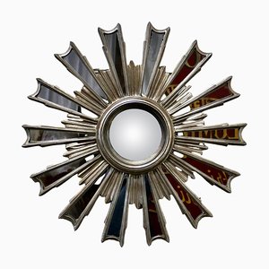 French Sunburst Industrial Look Polished Mirror, 1970s