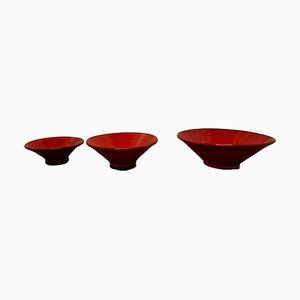 Bright Red Terracotta Dutch Bowls, 1970s, Set of 3