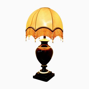 French Bulbous CeramicTable Lamp with Dome Lampshade, 1970s