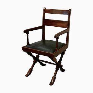 Arts & Crafts X-Frame Mahogany Desk Chair, 1880s